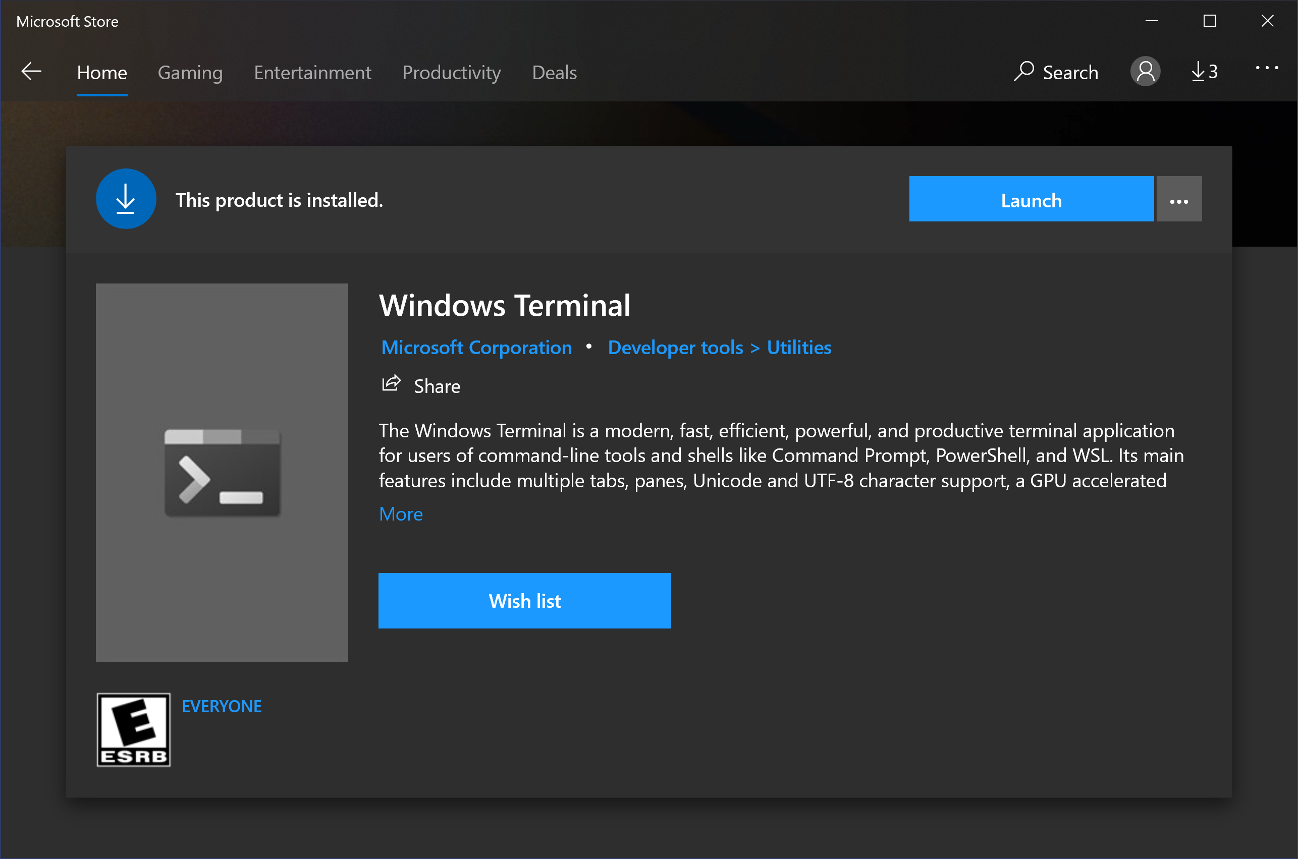 Terminal app in Microsoft Store.